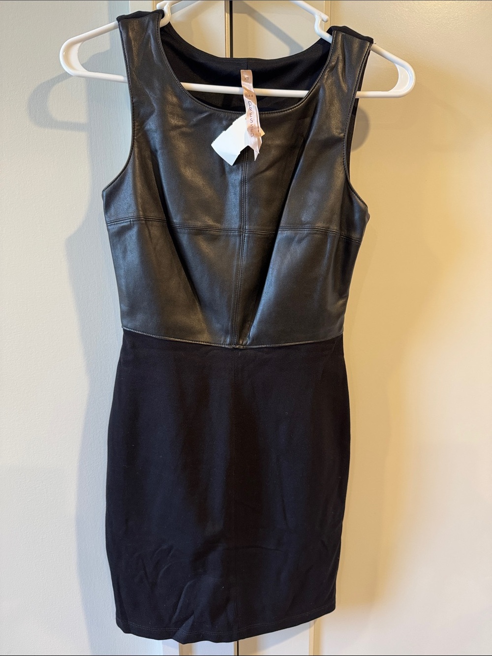 Black Faux Leather Panel Sheath Mini Dress